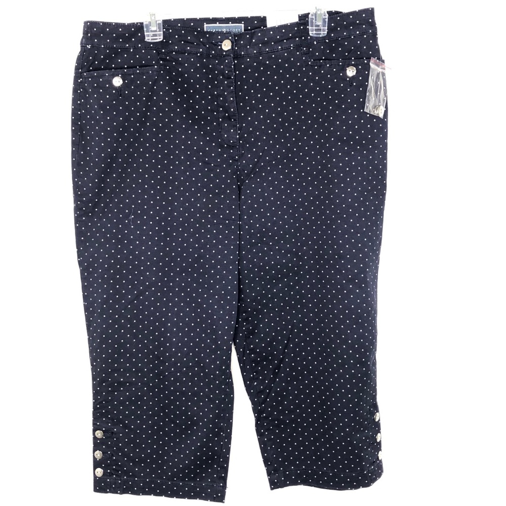 ❌SOLD❌ Karen Scott | NWT Comfort Capri Pants, Navy Blue & White Polka Dot, Sz 16 - Picture 3 of 17